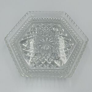 Vintage Wexford Clear Pressed Glass Hexagon Six Sided Dish Footed Candy Ashtray